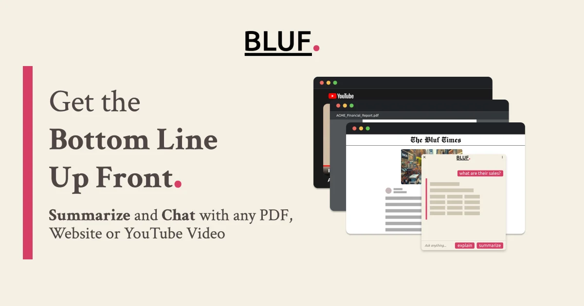 BLUF assistant for documents, websites and YouTube videos
